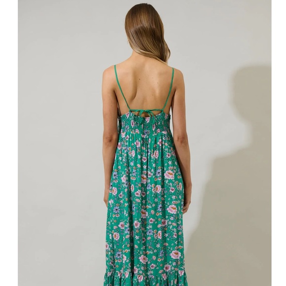Sugar Lips Tali Floral Valle Tie Back Maxi Dress Green Boho size M -  mordernwear.com